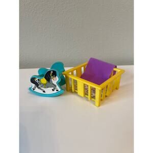 Vintage Fisher Price Little People Rocking Horse Playpen Nursery Set 1970's